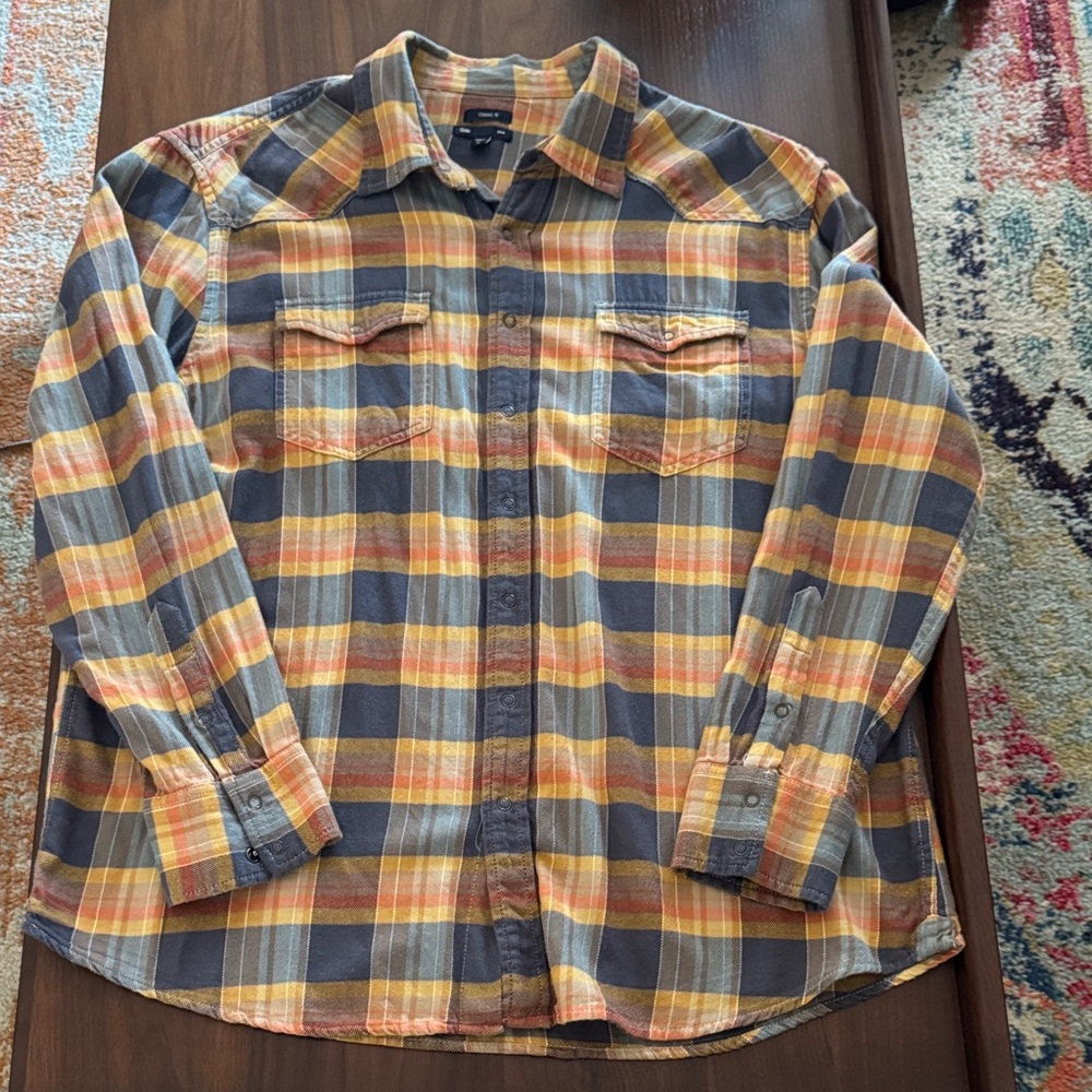 GAP Classic Fit Flannel Shirt - Orange, Yellow, Gray